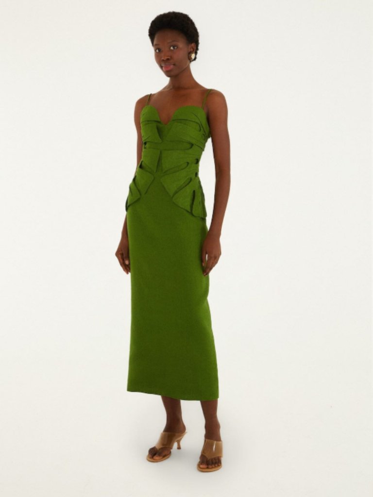 Nwt - Farm Rio Linen Monstera Leaf Midi Dress - Medium